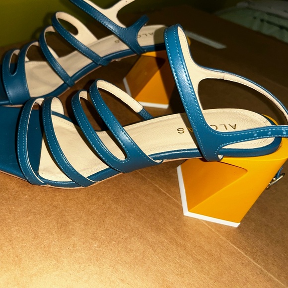 ALOHAS Shoes - ALOHAS Teal Strappy Sandals with Sculptural Heel